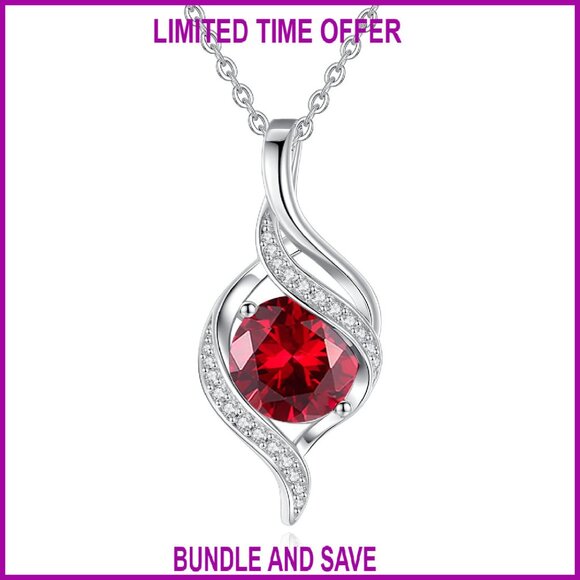 Sterling Silver Ruby Birthstone Pendant Necklace with Lobster Clasp